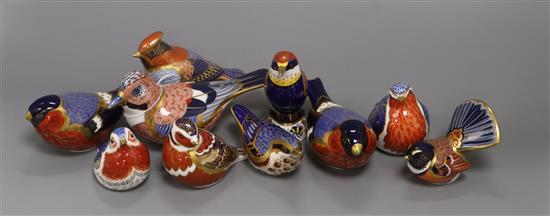 Ten Royal Crown Derby bird imari style paperweights